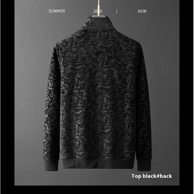 Men’s Jacquard Flocking Casual Tracksuit Set – Spring Long Sleeve Jacket & Joggers