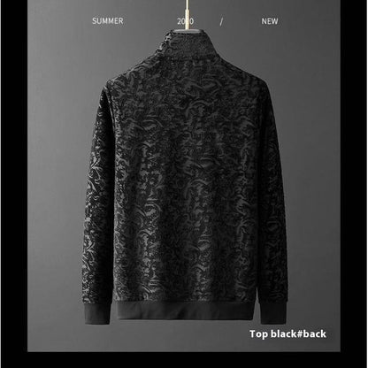 Men’s Jacquard Flocking Casual Tracksuit Set – Spring Long Sleeve Jacket & Joggers