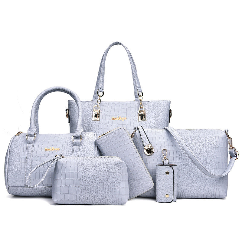 6-Piece Croc-Embossed Luxury Handbag Set – Tote, Satchel, Shoulder & Accessories