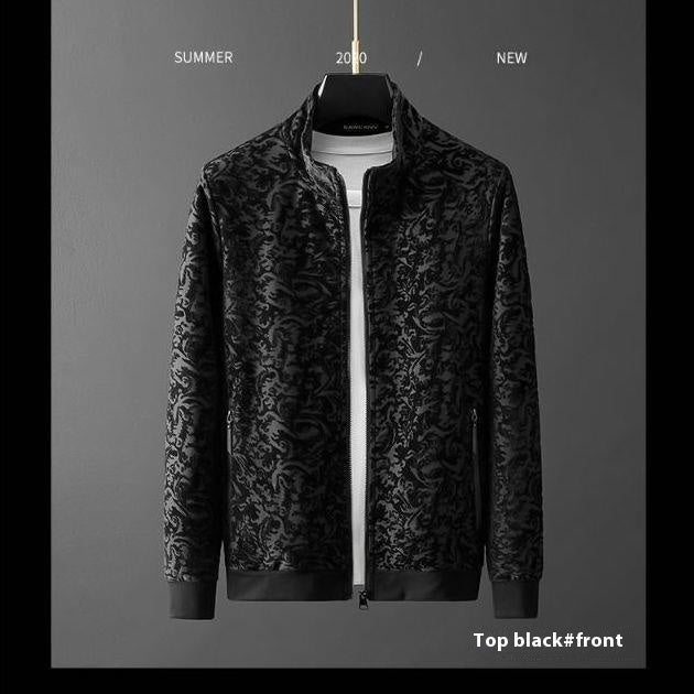 Men’s Jacquard Flocking Casual Tracksuit Set – Spring Long Sleeve Jacket & Joggers