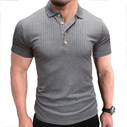 Men’s Solid Color Lapel Polo Shirt – Short Sleeve Loose Fit Cotton Blend T-Shirt