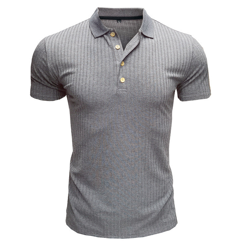 Men’s Solid Color Lapel Polo Shirt – Short Sleeve Loose Fit Cotton Blend T-Shirt