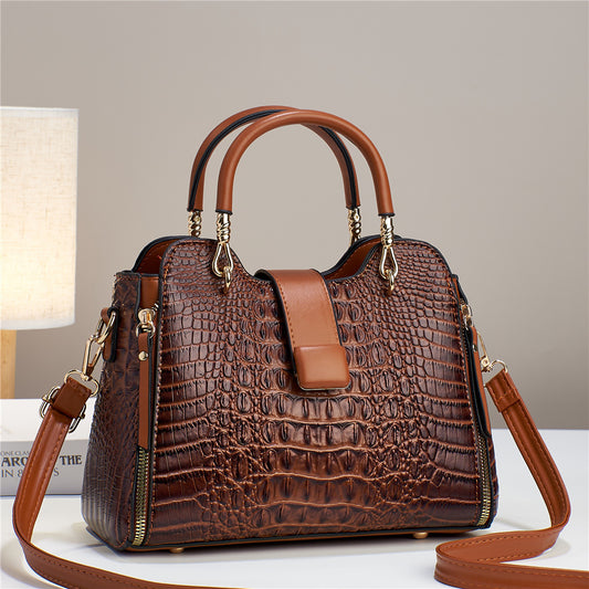 Women’s Crocodile Pattern Leather Tote – Elegant Handbag & Shoulder Messenger Bag