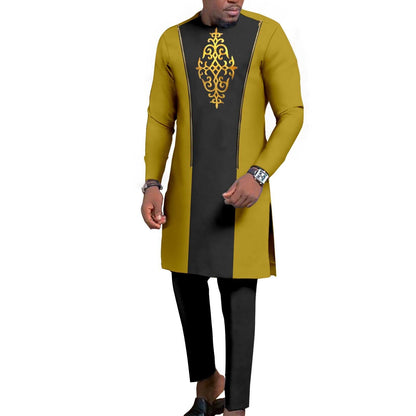 New Men's Bronzing Cotton Two-Piece Set – Long Sleeve Top & Trousers