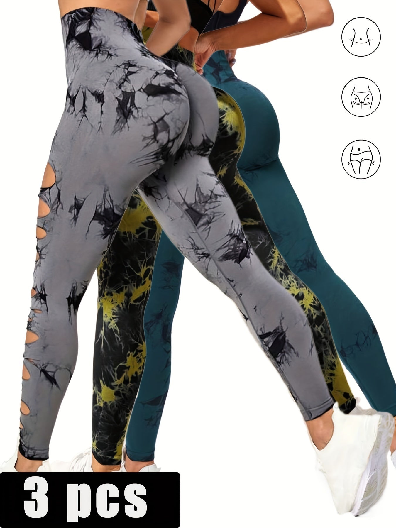 SlayCut 3-Pack Tie-Dye Ripped Leggings – Bullish Curve Contour