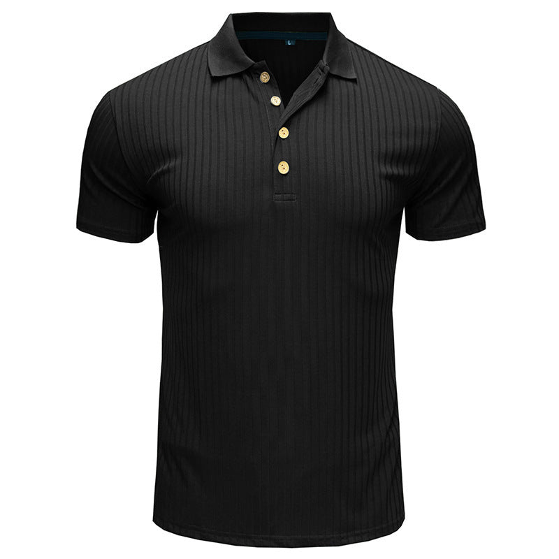 Men’s Solid Color Lapel Polo Shirt – Short Sleeve Loose Fit Cotton Blend T-Shirt
