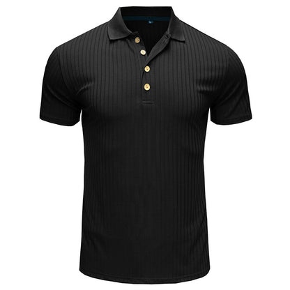 Men’s Solid Color Lapel Polo Shirt – Short Sleeve Loose Fit Cotton Blend T-Shirt