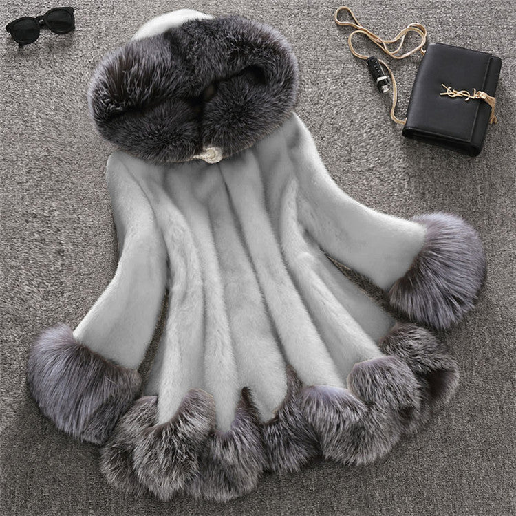 Luxury Faux Mink Fur Coat with Hood – Women’s Winter Plush Jacket