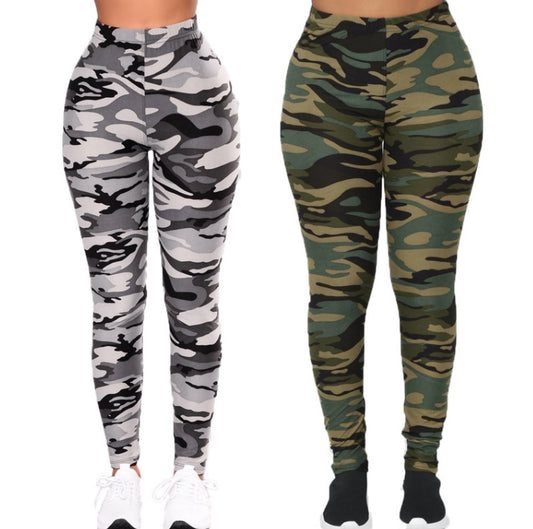 Camo Print High Waist Casual Leggings – Breathable Slim Fit Workout Pants