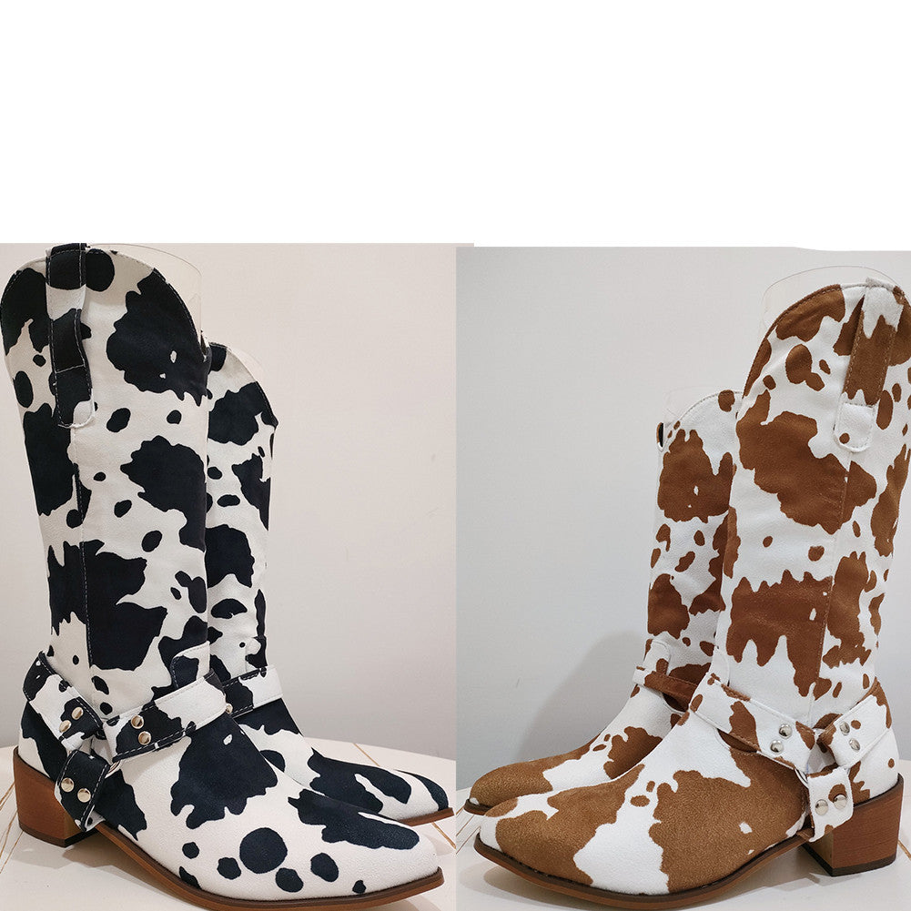 Unisex Faux Fur High Tube Boots – Round Toe Low Heel Winter Style