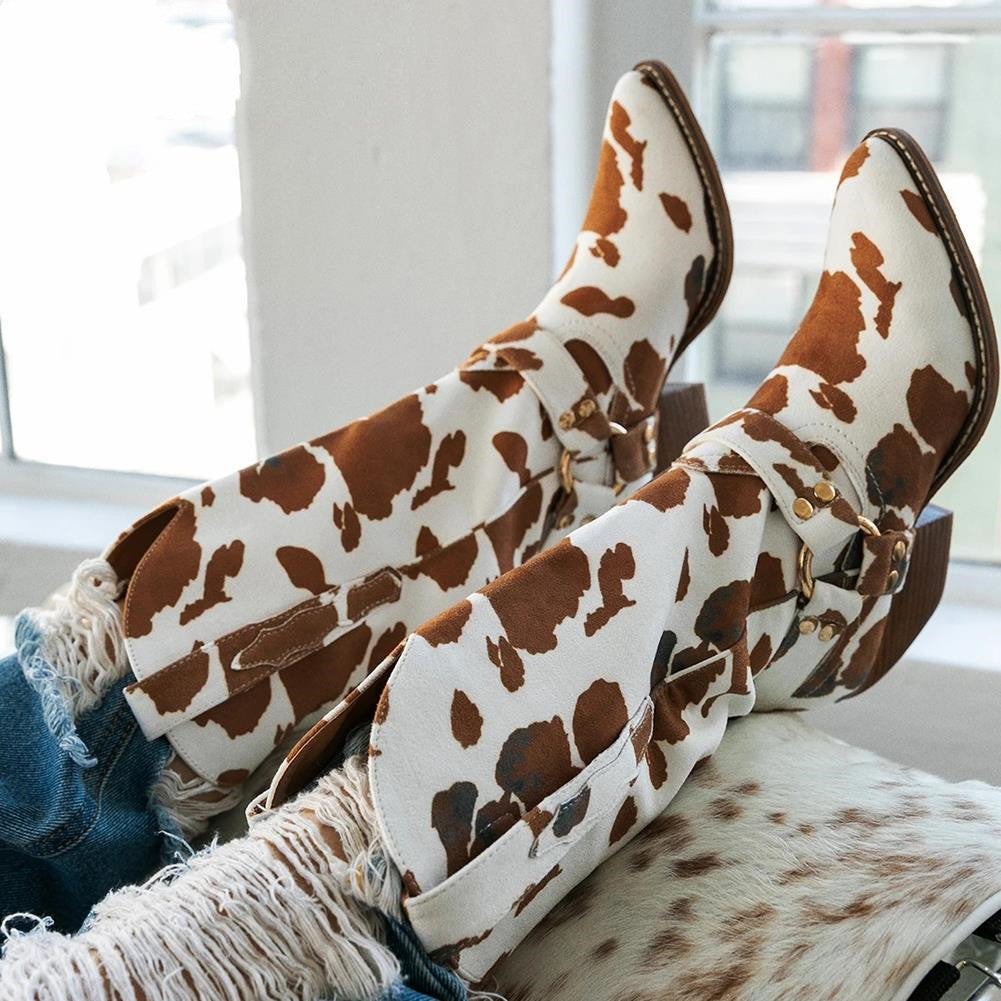 Unisex Faux Fur High Tube Boots – Round Toe Low Heel Winter Style