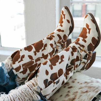 Unisex Faux Fur High Tube Boots – Round Toe Low Heel Winter Style