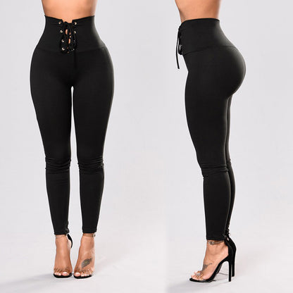 High Waist Lace-Up Sculpting Leggings – Slim Fit, Curve-Enhancing