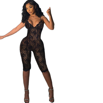 Lace See-Through High Waist Bodysuit – Sleeveless Slim Fit One-Piece