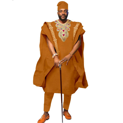 🧥 Men’s 3-Piece Traditional African Embroidered Set – Shirt, Agbada Coat & Pants