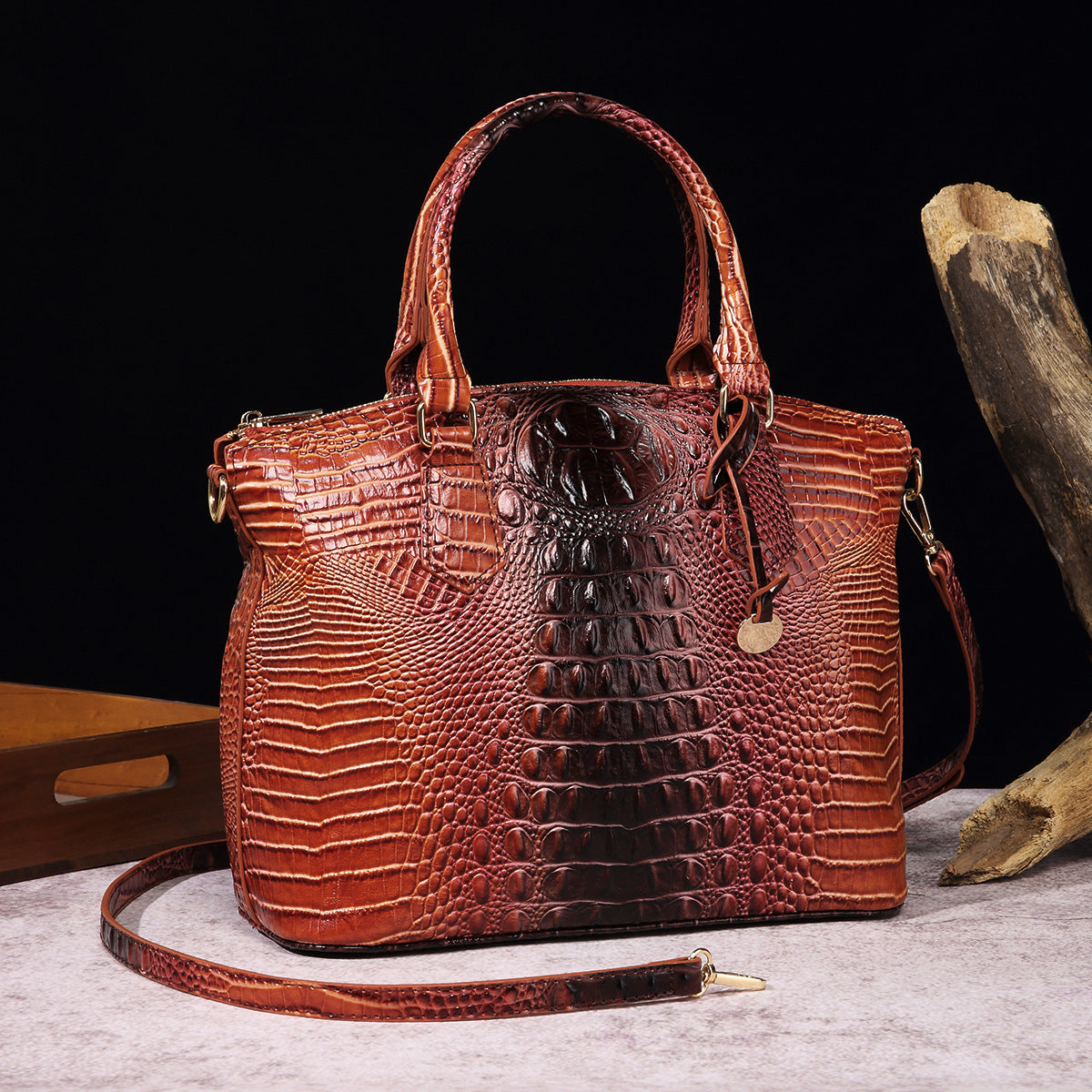 👜 Bold Luxe: Crocodile-Embossed Gradient Handbag with Convertible Strap