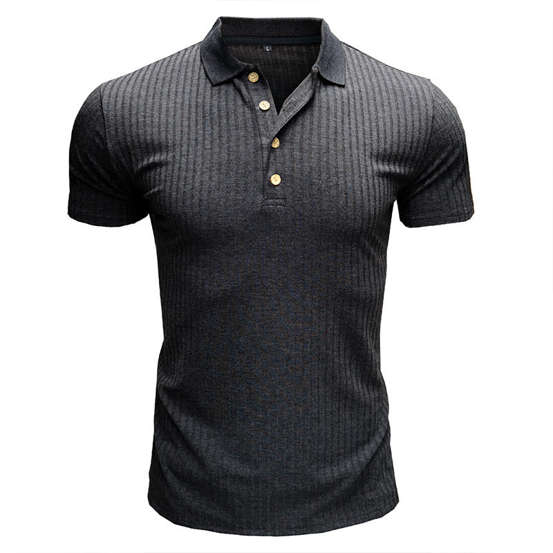 Men’s Solid Color Lapel Polo Shirt – Short Sleeve Loose Fit Cotton Blend T-Shirt