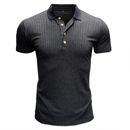 Men’s Solid Color Lapel Polo Shirt – Short Sleeve Loose Fit Cotton Blend T-Shirt