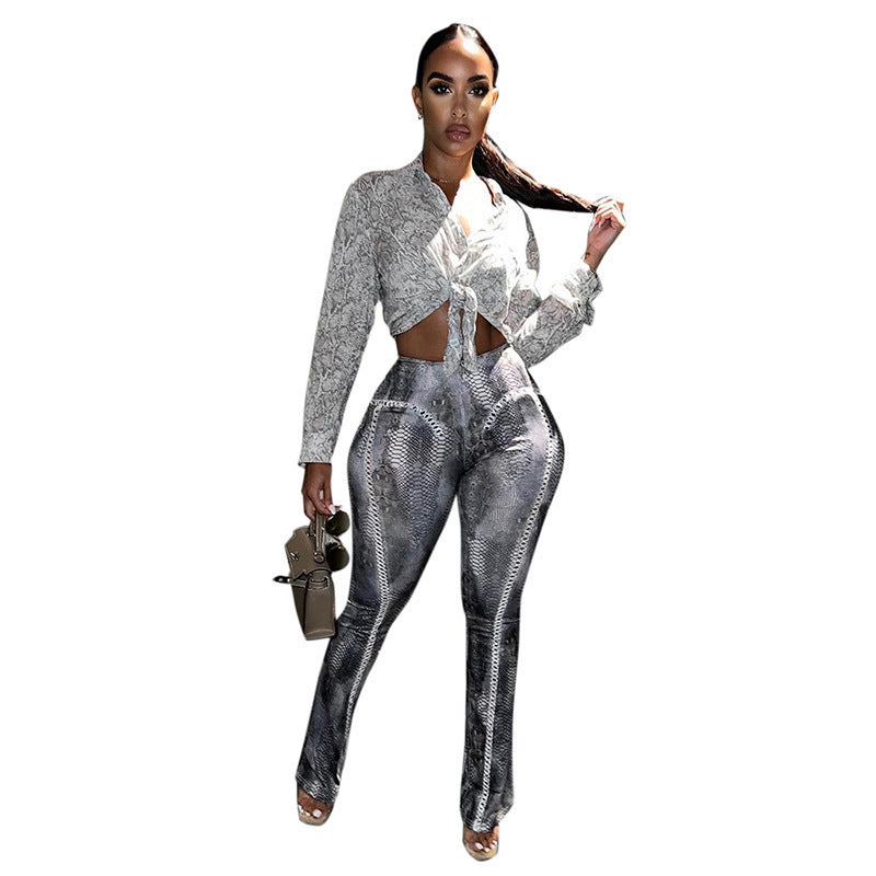 Women's Snake Print Wide-Leg Trousers – High-Fashion Loose Fit Statement Pants