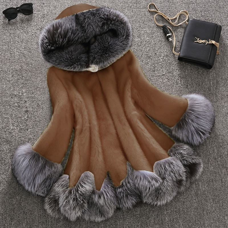 Luxury Faux Mink Fur Coat with Hood – Women’s Winter Plush Jacket