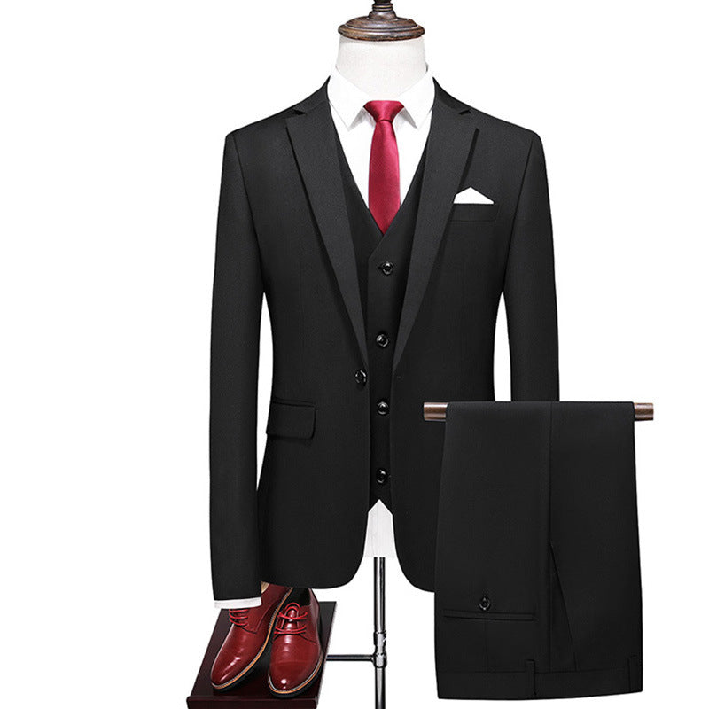 Men's Three-Piece Solid Color Slim Fit Suit – Wedding, Banquet & Evening Wear