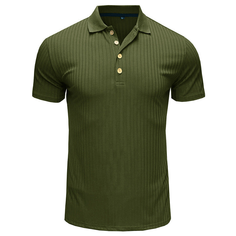 Men’s Solid Color Lapel Polo Shirt – Short Sleeve Loose Fit Cotton Blend T-Shirt