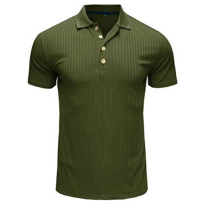 Men’s Solid Color Lapel Polo Shirt – Short Sleeve Loose Fit Cotton Blend T-Shirt