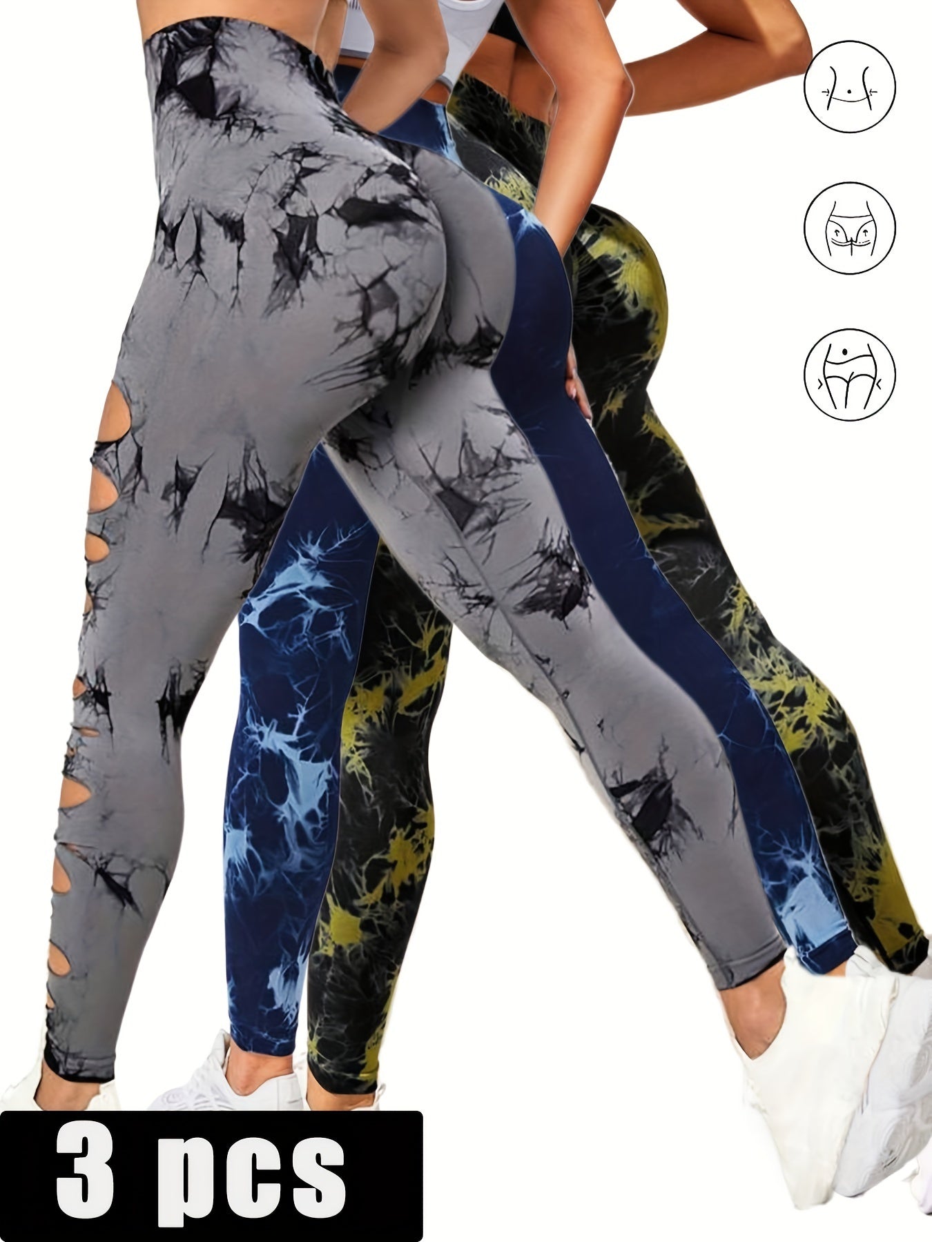 SlayCut 3-Pack Tie-Dye Ripped Leggings – Bullish Curve Contour