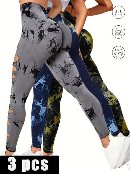 SlayCut 3-Pack Tie-Dye Ripped Leggings – Bullish Curve Contour