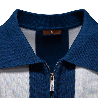 Men's Striped Woolen Polo Shirt – Short Sleeve Lapel Collar Top