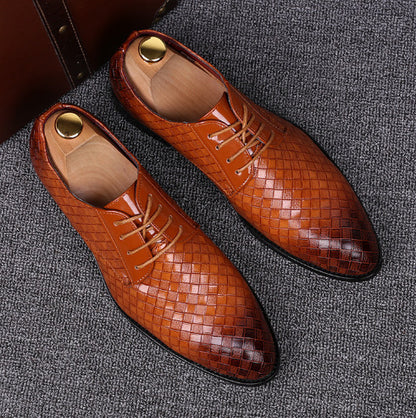 Men’s Low-Cut Plaid Dress Shoes – Pointed Toe Slip-Ons in PU Leather | Breathable, Wear-Resistant