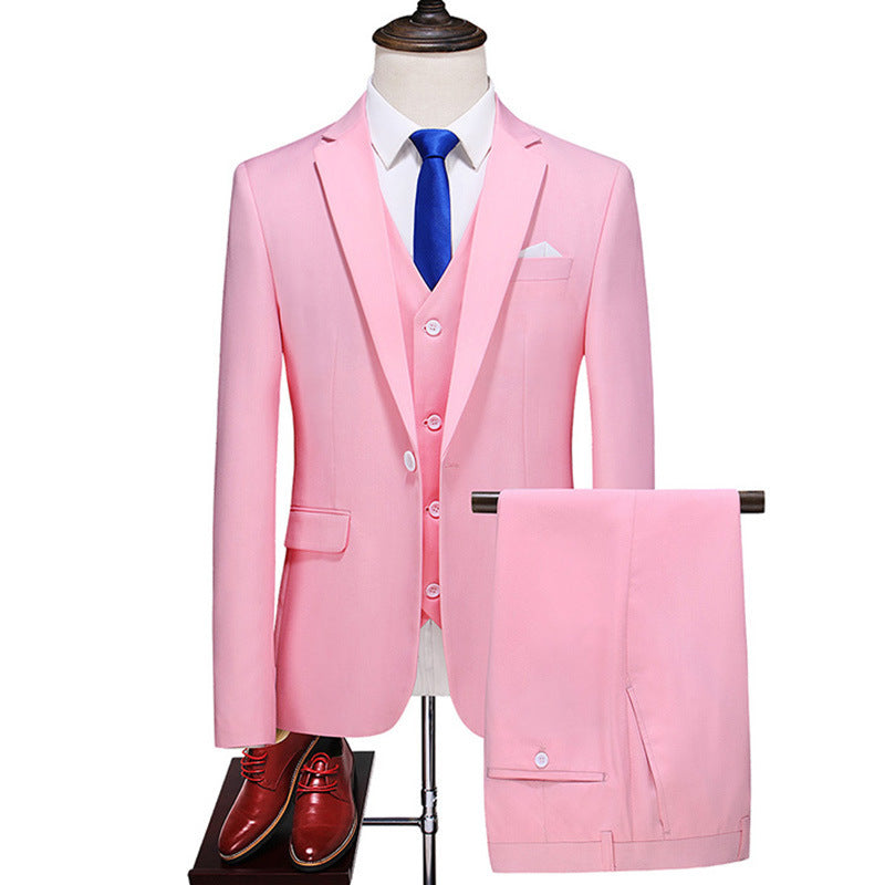 Men's Three-Piece Solid Color Slim Fit Suit – Wedding, Banquet & Evening Wear