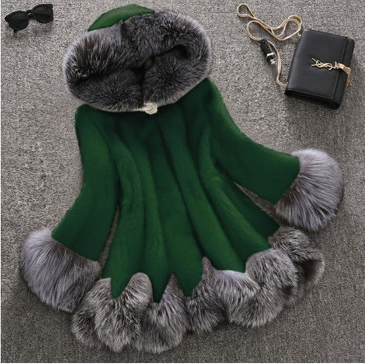 Luxury Faux Mink Fur Coat with Hood – Women’s Winter Plush Jacket