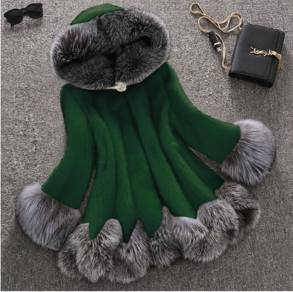 Luxury Faux Mink Fur Coat with Hood – Women’s Winter Plush Jacket