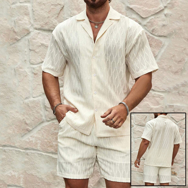 Men’s Summer Casual Two-Piece Set – Button-Up Shirt & Shorts Beach Outfit