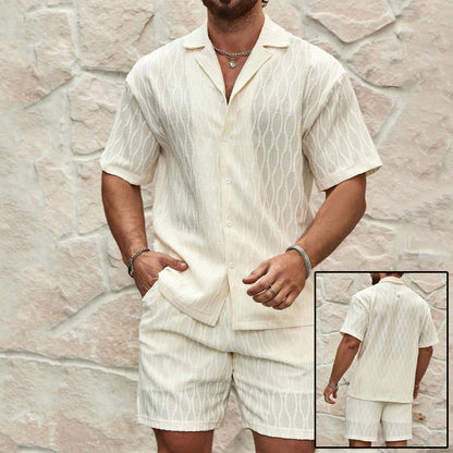 Men’s Summer Casual Two-Piece Set – Button-Up Shirt & Shorts Beach Outfit