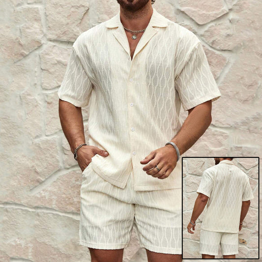 Men’s Summer Casual Two-Piece Set – Button-Up Shirt & Shorts Beach Outfit