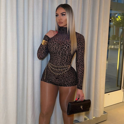 Fierce Elegance Leopard Mesh Bodycon Mini Dress