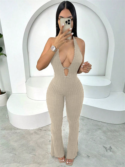 Halter Slim Fit Lace-up Backless Sexy Hot Girl Jumpsuit Women