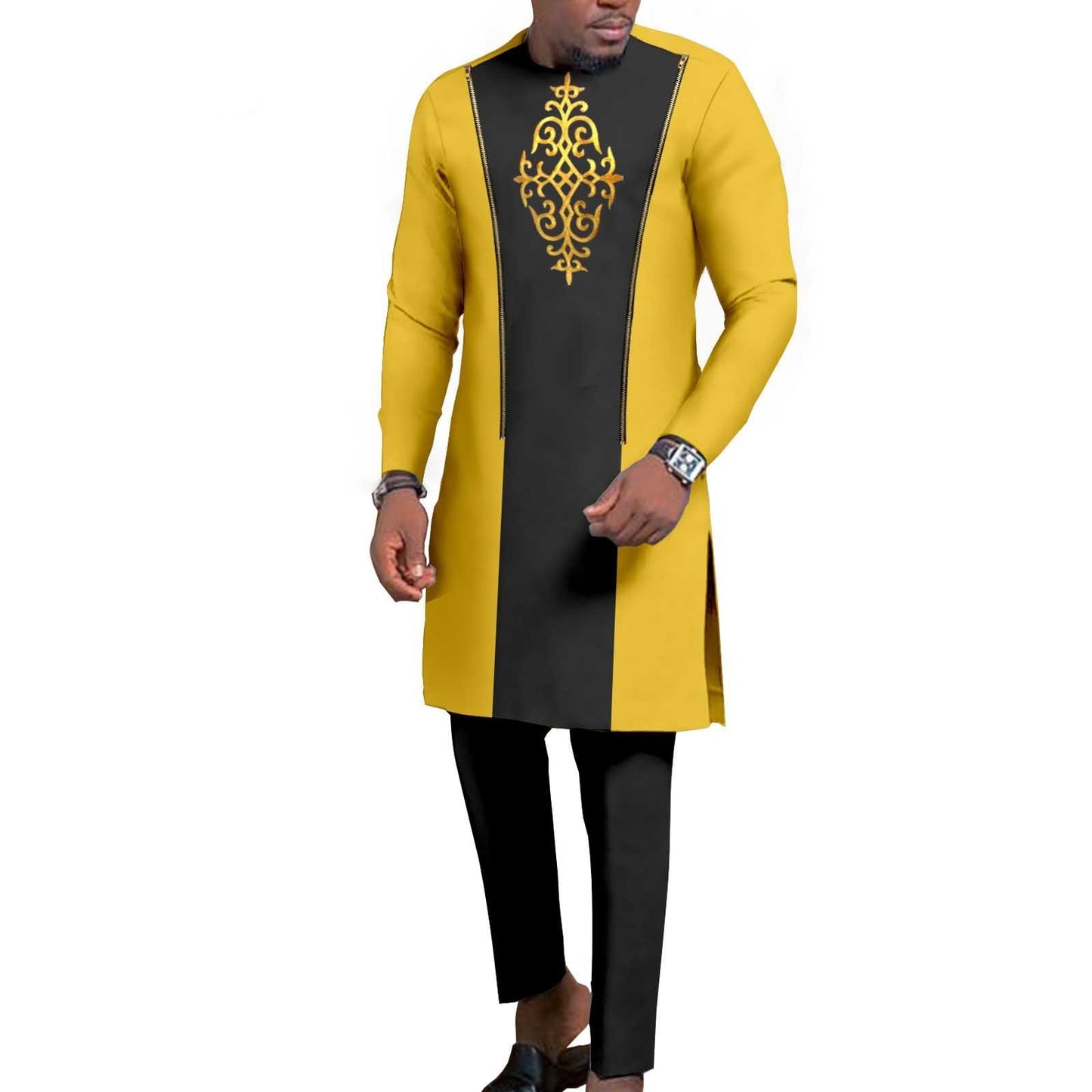 New Men's Bronzing Cotton Two-Piece Set – Long Sleeve Top & Trousers