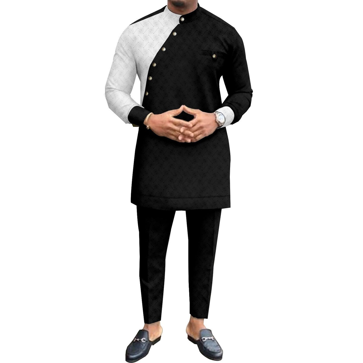 African Cotton Long Sleeve Leisure Suit – Traditional 2-Piece Shirt & Pants Set