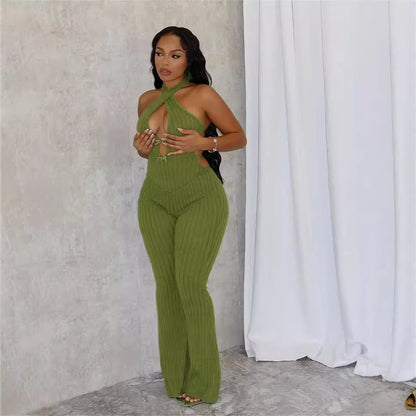 Halter Slim Fit Lace-up Backless Sexy Hot Girl Jumpsuit Women