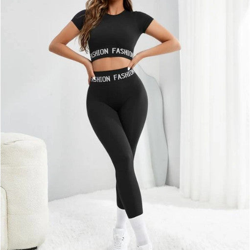 High Elastic Fashion Letter Two-Piece Activewear Set – Body Sculpt Fit