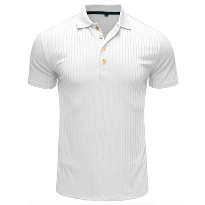 Men’s Solid Color Lapel Polo Shirt – Short Sleeve Loose Fit Cotton Blend T-Shirt