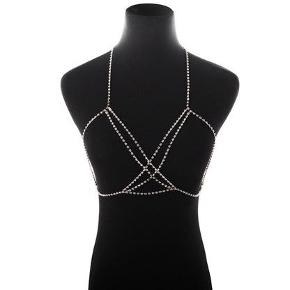 Women’s Rhinestone Cross Body Chain – Luxury Crystal Harness Jewelry in Gold & Silver