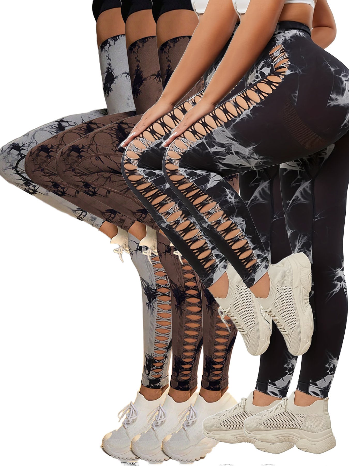 5 Pack Tie-Dye Cutout Booty-Lifting Yoga Leggings – High Waist Tummy Control