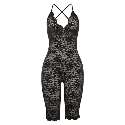 Lace See-Through High Waist Bodysuit – Sleeveless Slim Fit One-Piece
