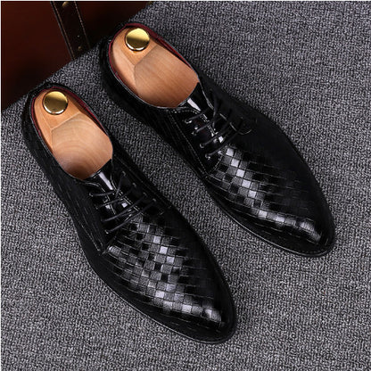 Men’s Low-Cut Plaid Dress Shoes – Pointed Toe Slip-Ons in PU Leather | Breathable, Wear-Resistant