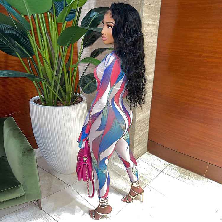 Vibrant Elegance Printed Long Sleeve Jumpsuit for Women