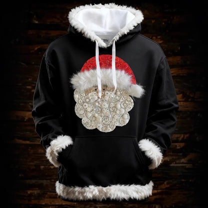 Women’s Christmas Santa Hoodie With Faux Fur Trim and Winter Print